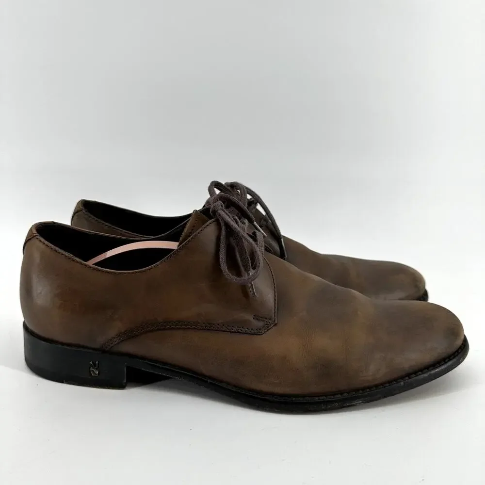John Varvatos Oxford Dress Shoes Lace Up Heeled Leather Formal Brown 9.5M